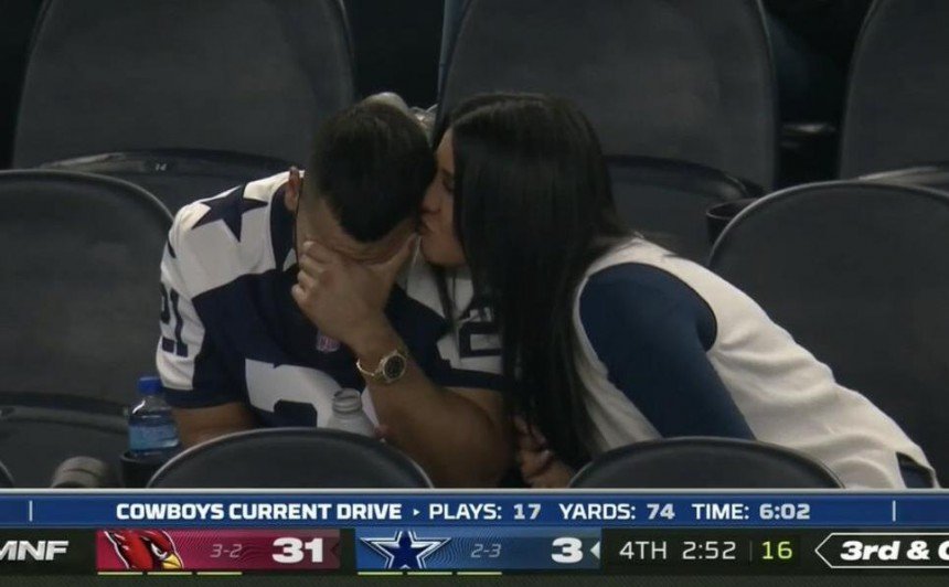 Crying Cowboys Fan Girlfriend Kissing Him
